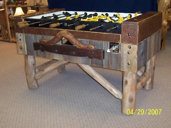 rustic log foosball
