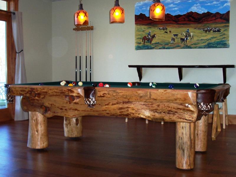 rustic log pool table gameroom