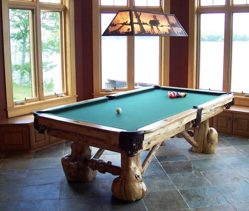 rustic log pool table gameroom