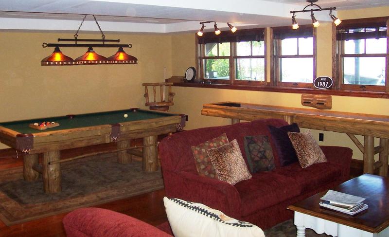 rustic log pool table gameroom