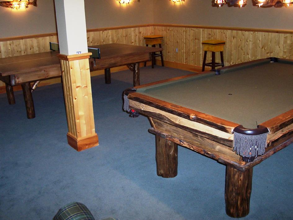 rustic log pool table gameroom